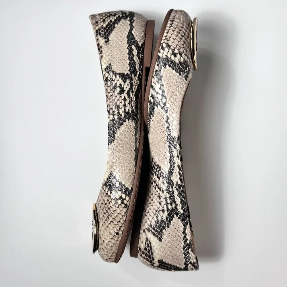 TORY BURCH Reva Ballet Roccia Python Flats with Metal Logo 7.5